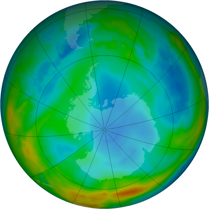 Antarctic ozone map for 09 July 2014